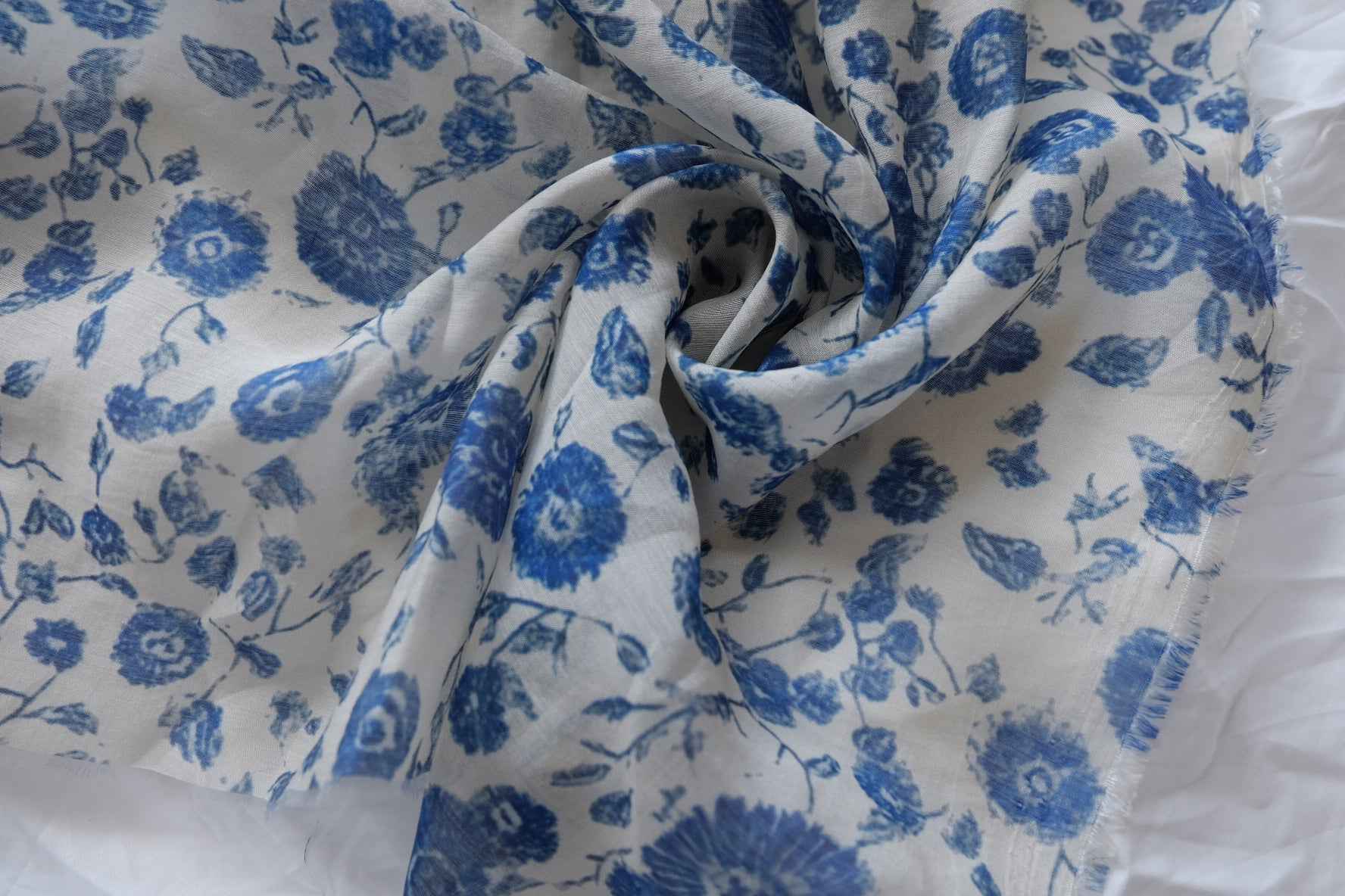 Blue Vintage Floral Tencel Linen Blend Fabric - 2.73 yd