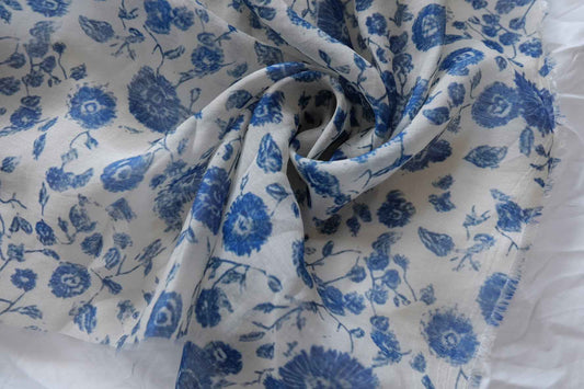 Blue Vintage Floral Tencel Linen Blend Fabric - 2.73 yd