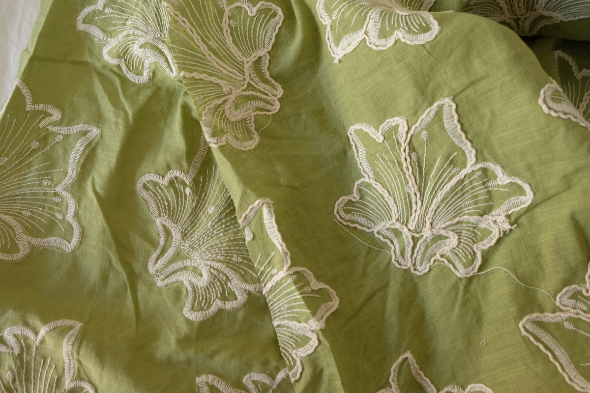 Olive Garden Dimensional Floral Embroidered Linen Cotton – 1.75 yd