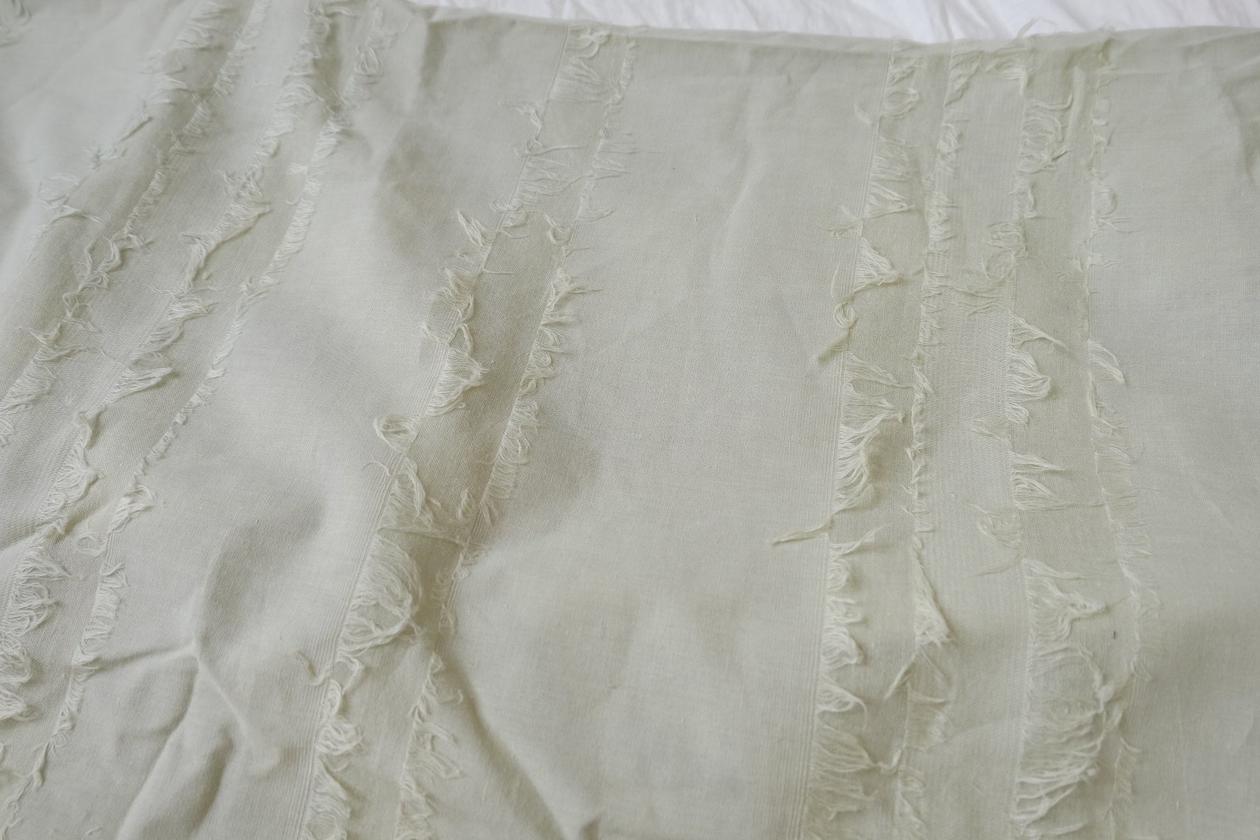 Soft Sage Fringed Stripe Cotton, 1.64 Yards