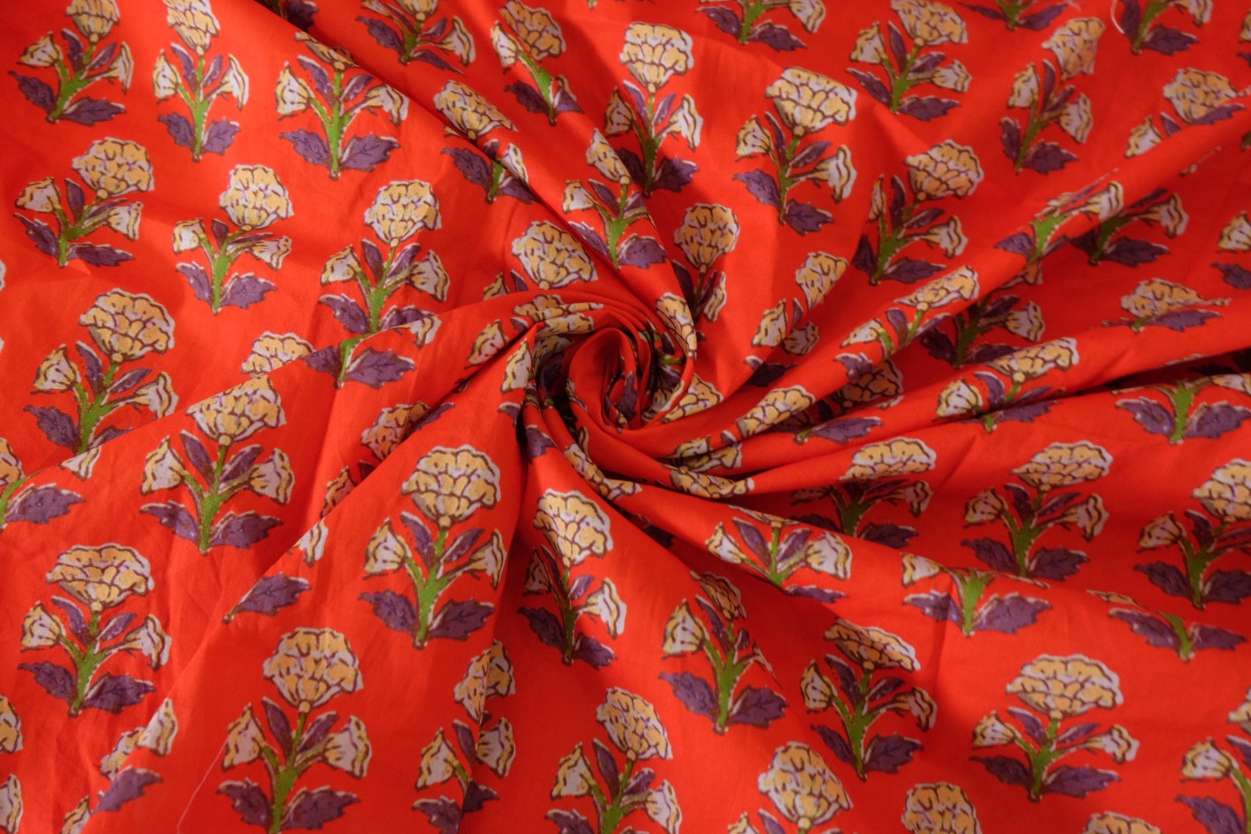 Red Floral Cotton Lawn Fabric - 2.2 yd