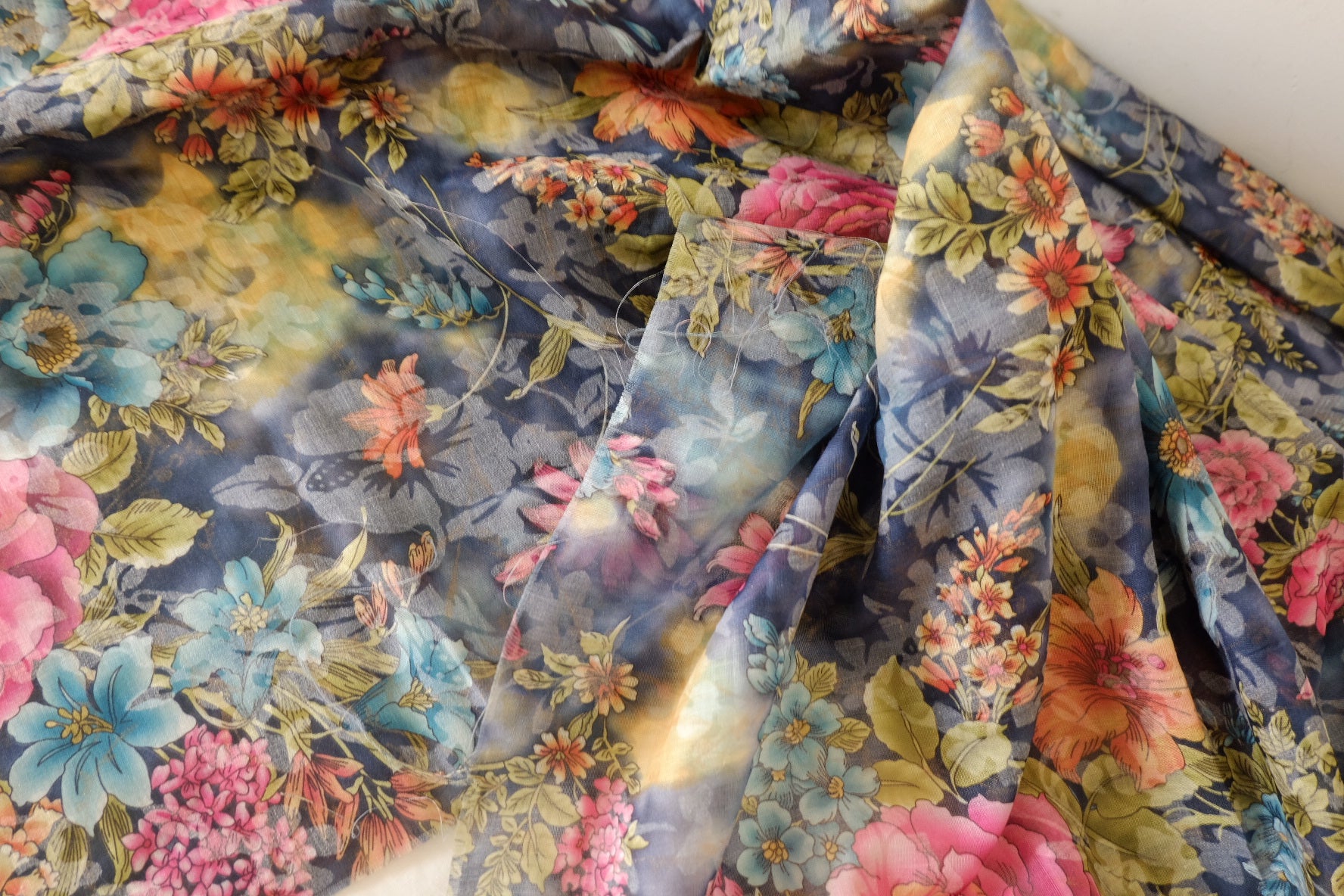 Midnight Bloom Burnout Floral Cotton Fabric with Metallic Accents – 2.19 yd Piece
