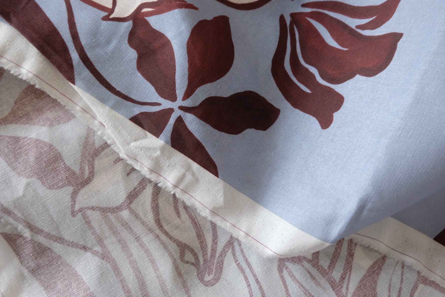 Burgundy Floral Linen Cotton Blend Fabric – 3.3 yd