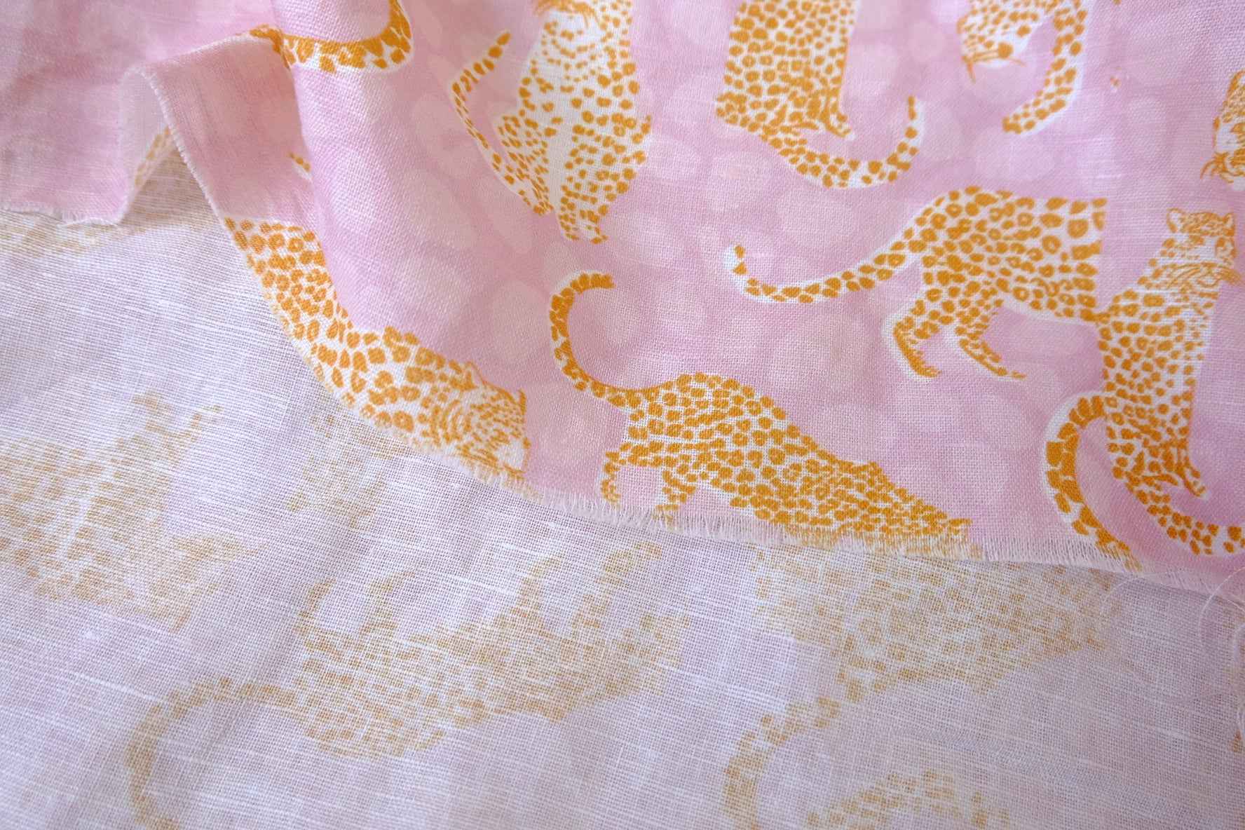 Pink Leopard Linen Cotton Blend Fabric — 1.86 yd