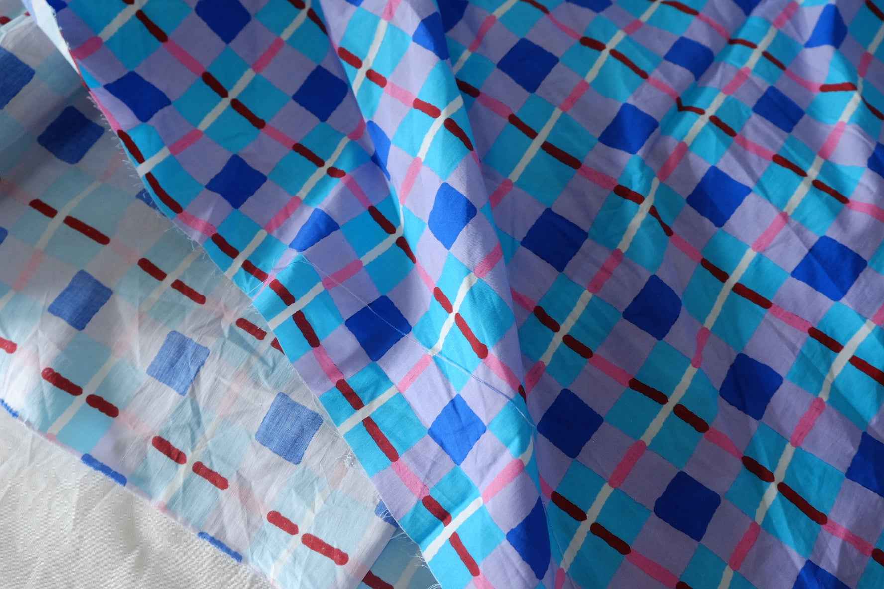 Colorful Hand-Painted Check Cotton Poplin Fabric – 4.5 yd