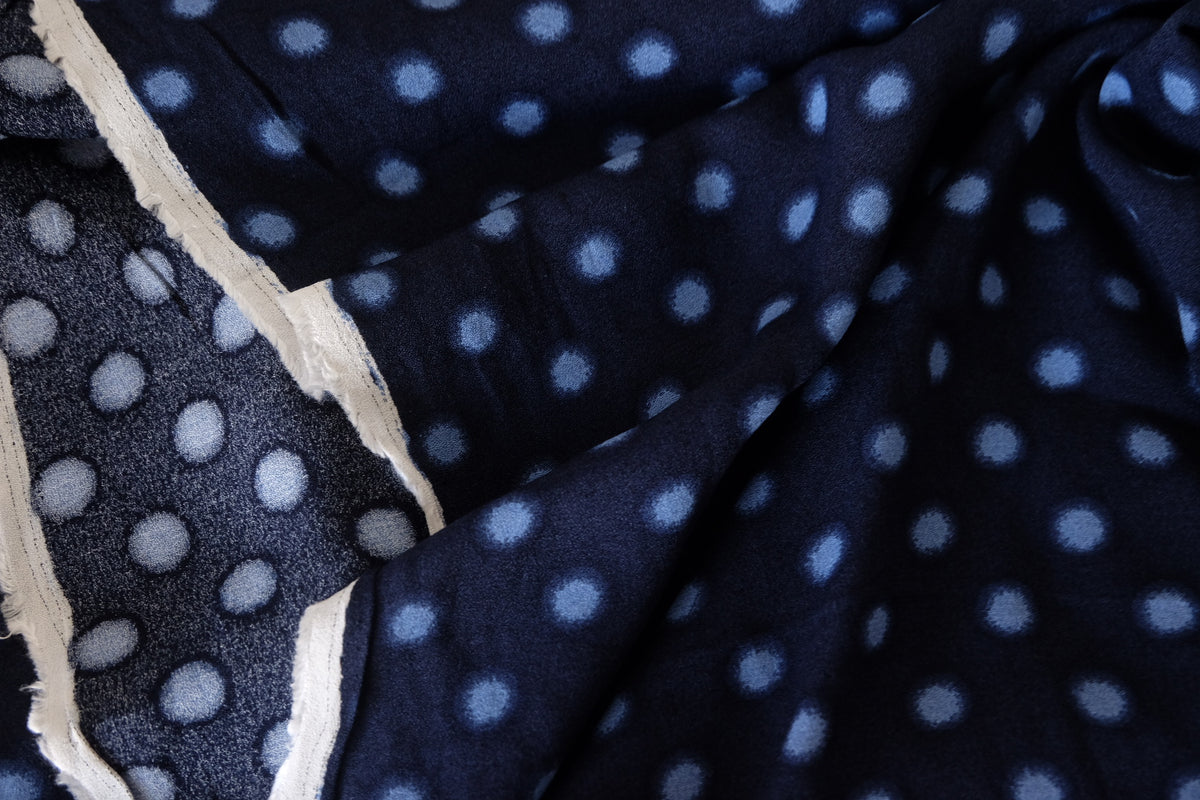 Navy Polka Dot Viscose Crepe – 2.2 yd / 1.5 yd