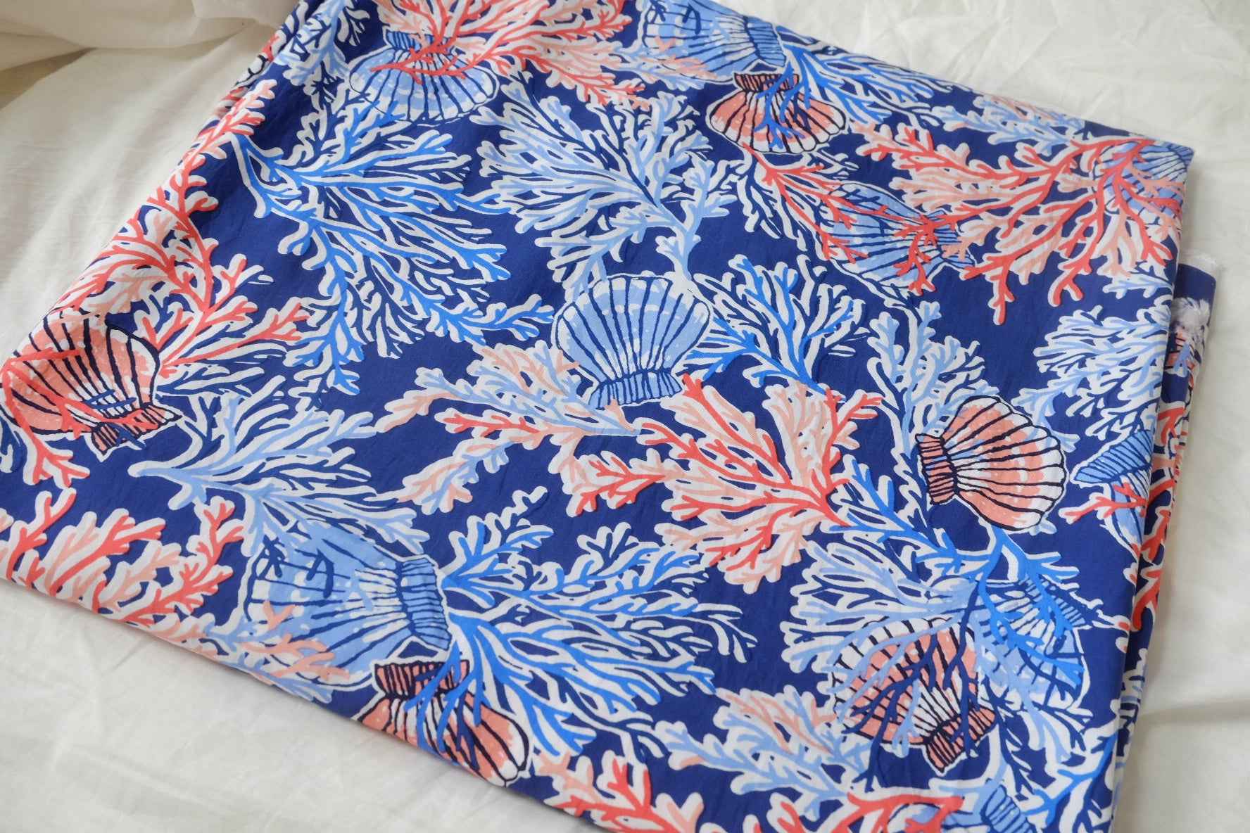 Coral Reef Tencel Cotton Fabric, Smooth Crisp Summer Dress Fabric, 3.28 Yards
