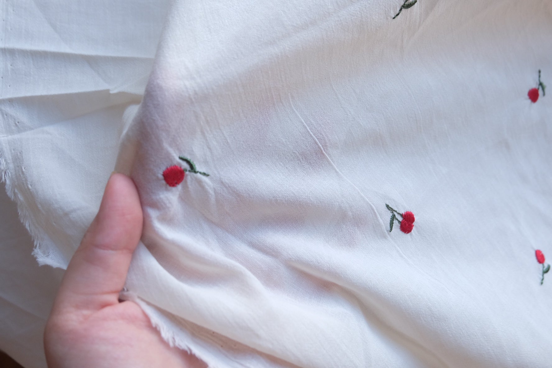 Tiny Cherry Embroidered Cotton – 2.2 yd
