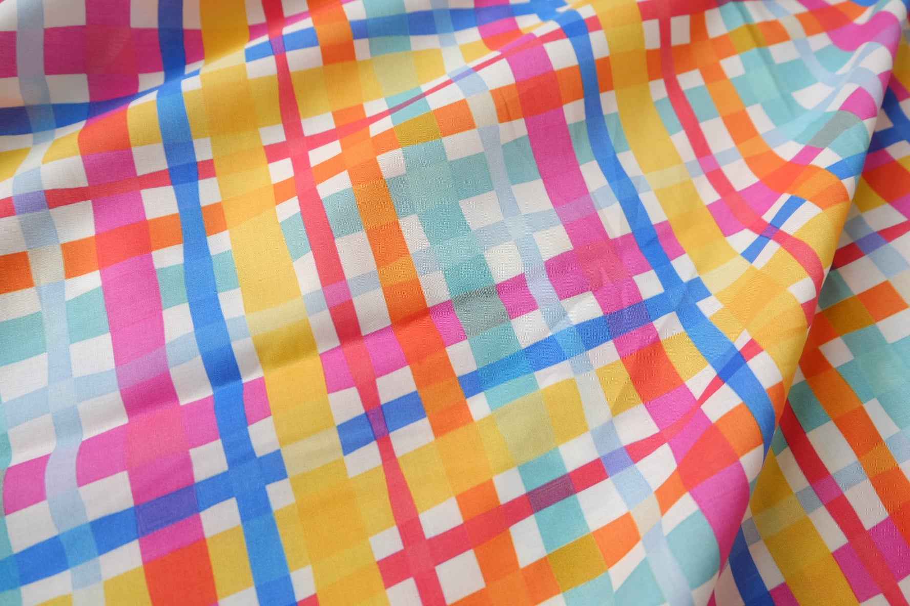 Bright Plaid Lightweight Cotton Poplin Fabric - 3.28 yd