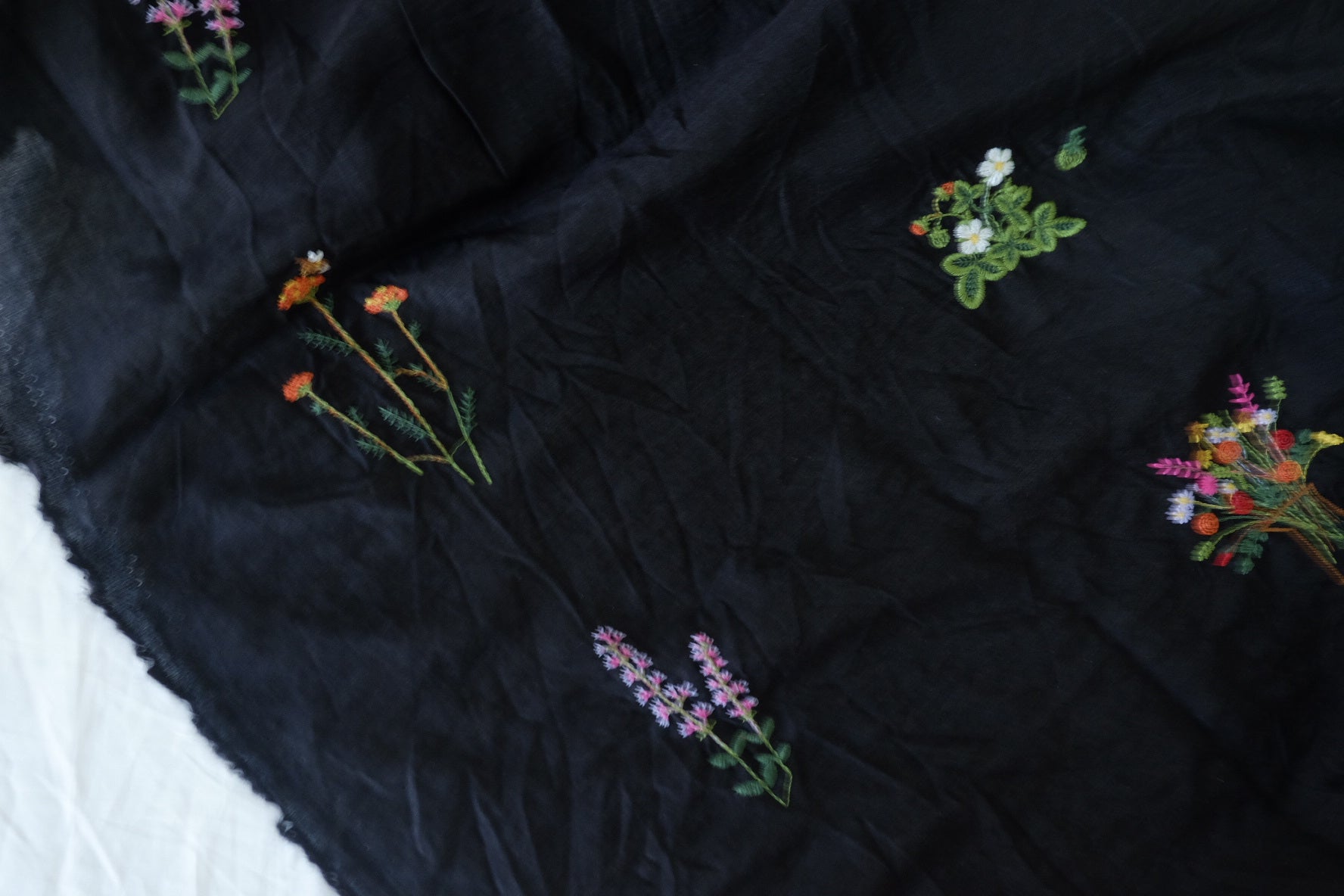 Black Embroidered Floral Tencel Cotton Fabric – 2.2 yd