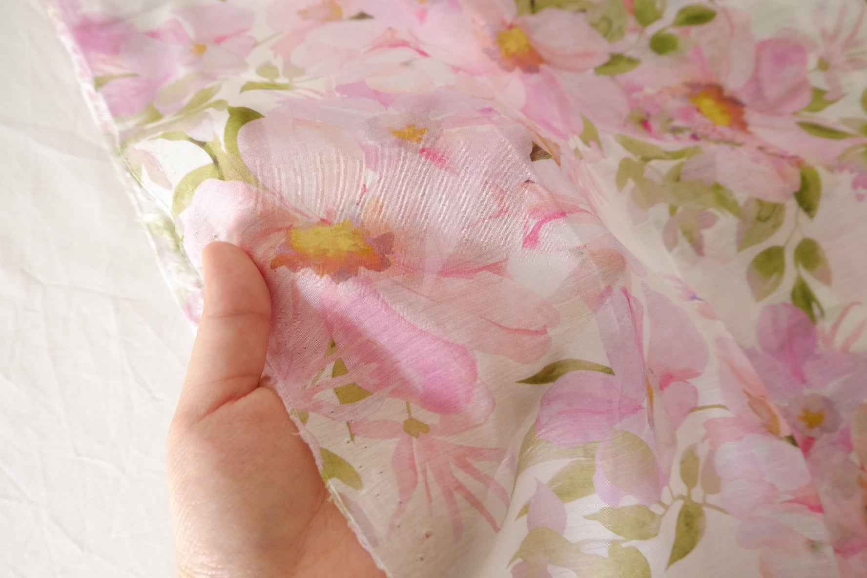 Pink Watercolor Floral Tencel Ramie Blend Fabric – 3.3 yd
