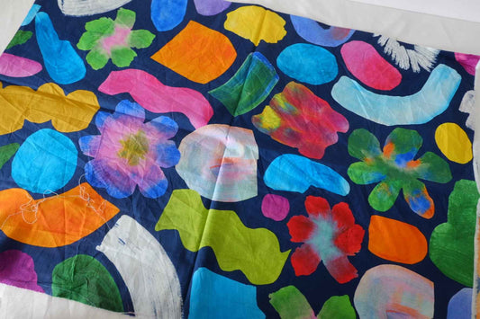 Abstract Watercolor Floral Cotton Poplin Fabric – 1.1 yd