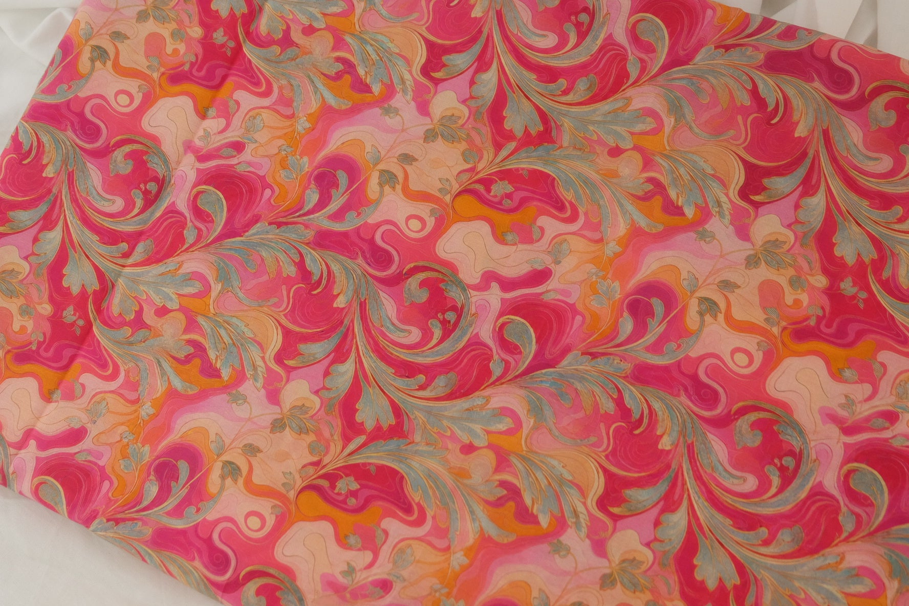 Pink Marbled Botanical Cotton Lawn – 1.6 yd