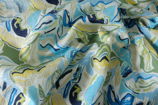 Blue Green Abstract Textured Tencel Ramie Fabric – 3.3 yd
