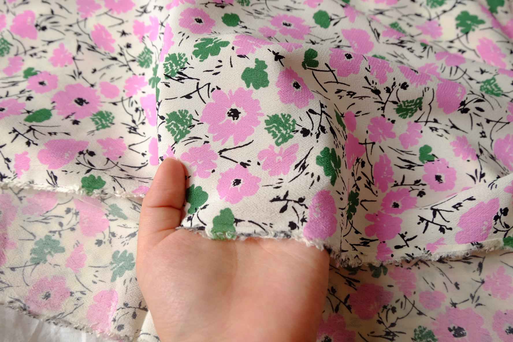 Pink Floral Viscose Dress Fabric - 2.19 Yards