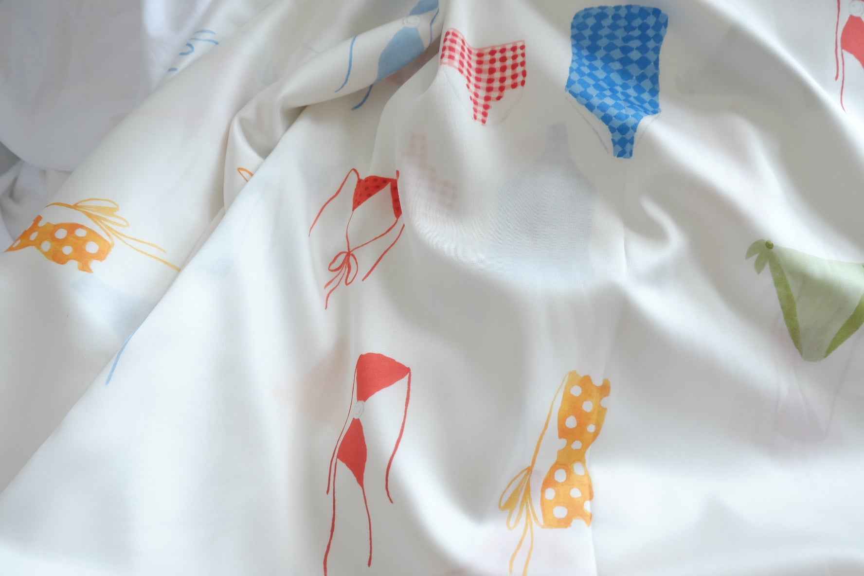 Poolside Bikini Print Satin Fabric - by Meter
