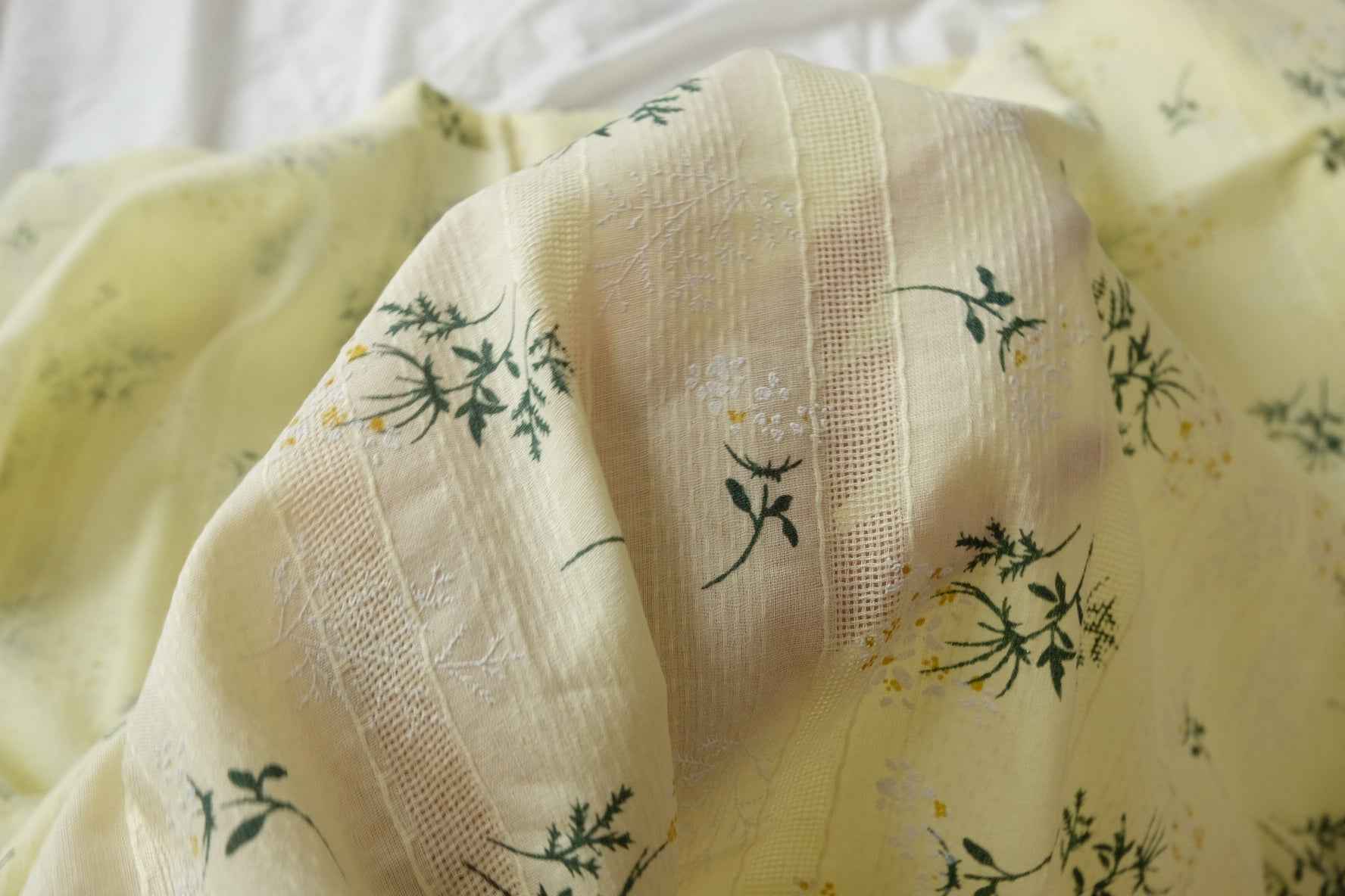 Delicate Botanical Cotton Fabric with Jacquard and Openwork Detail, Lightweight Blouse Weight, 2.19 Yards
