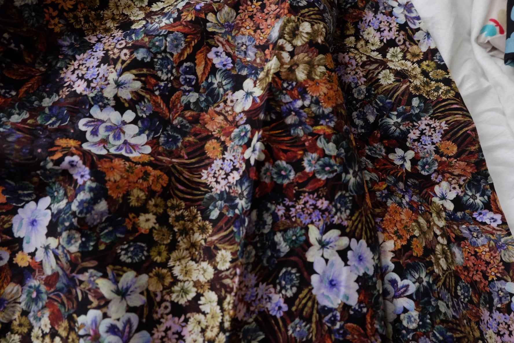 Dense Midnight Floral Cotton Fabric, Lightweight 60s Cotton, 3.5 Yards