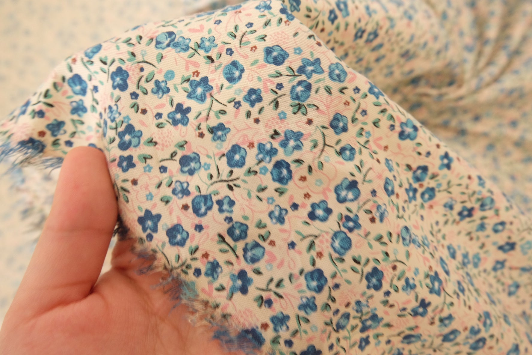 Blue Tiny Floral Cotton Poplin Fabric – 2.2 yd