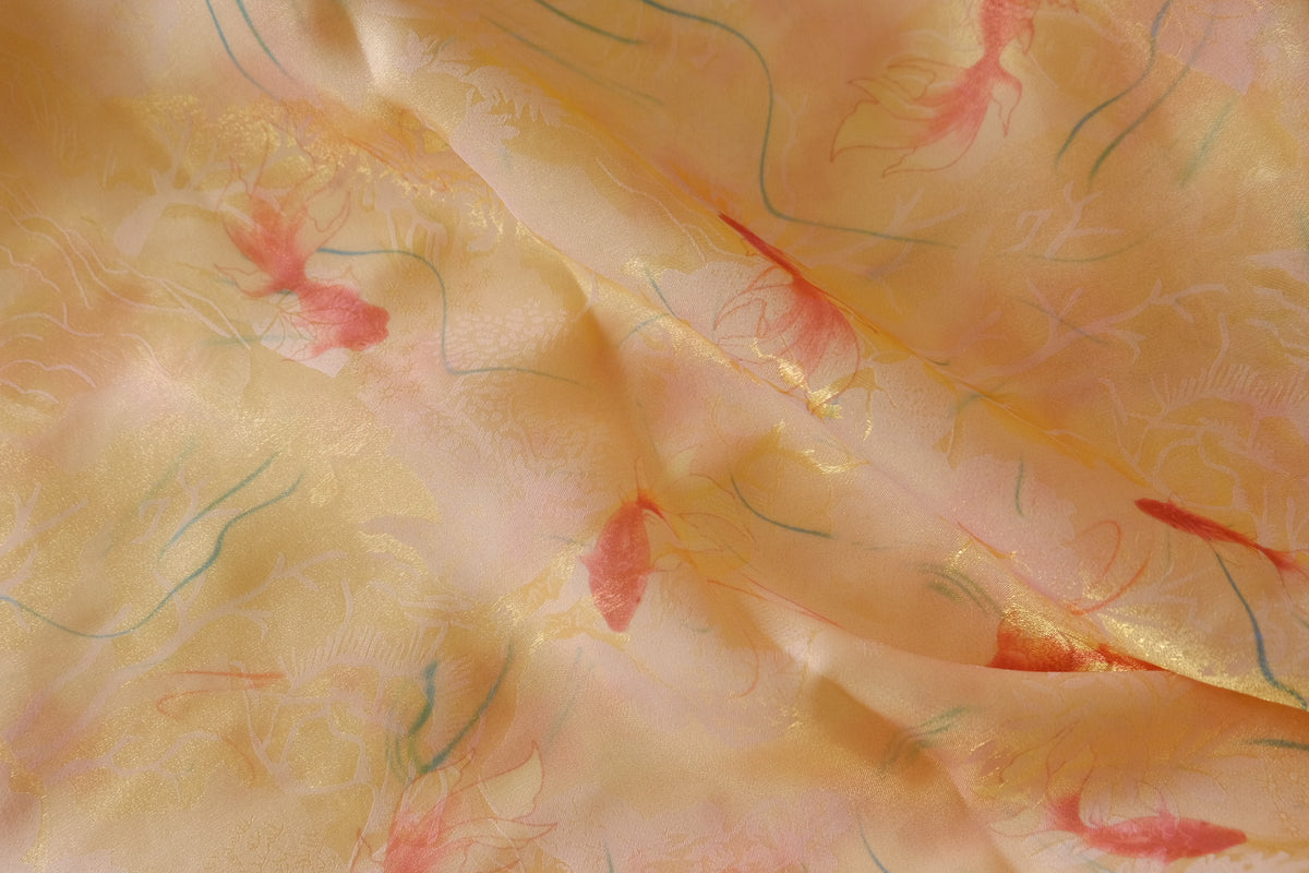 Golden Hour Garden – Floral Shimmer Satin Fabric – 3.28 yd