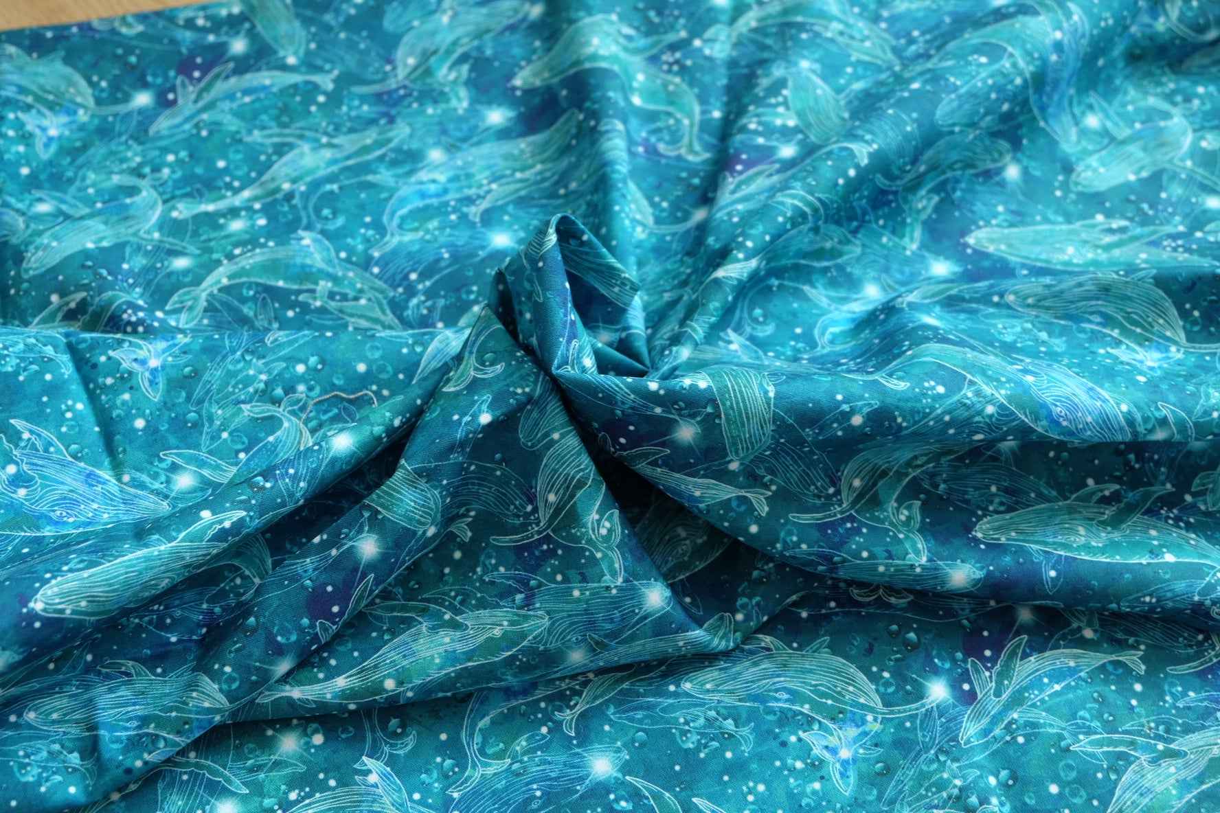 Ocean Whale Cotton Fabric — 3.3 yd