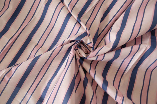 Pink & Navy Striped Cotton Lawn Fabric – 1.6 yd