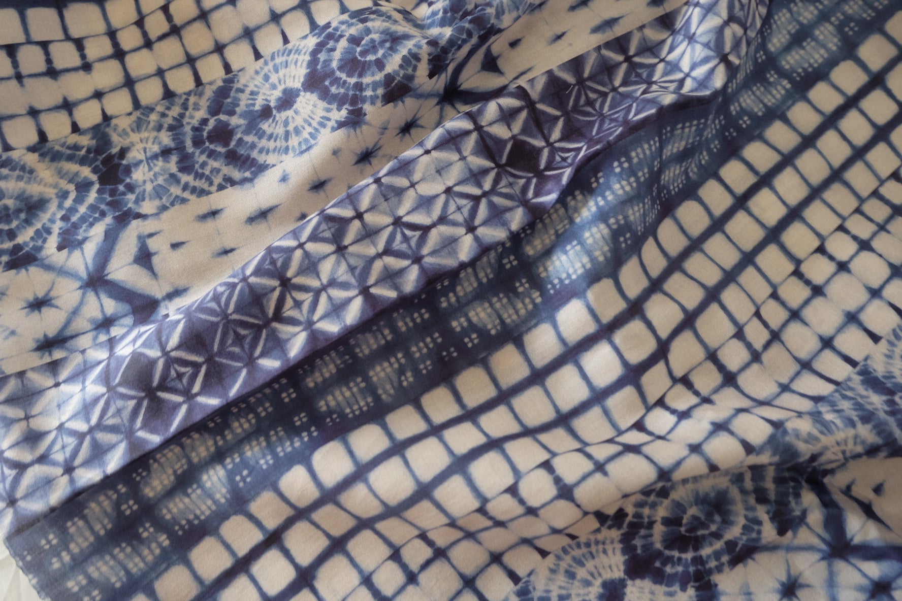 Indigo Shibori Print 80s Cotton Sateen Fabric - 1.6 yd