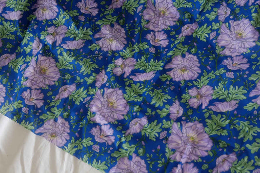 Cobalt & Lavender Poppy Cotton Lawn – Joined Piece 3.3 yd