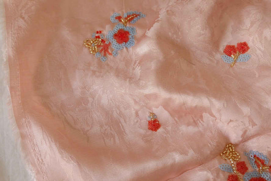 Blush Pink Beaded Jacquard Satin Fabric – 1.6 yd