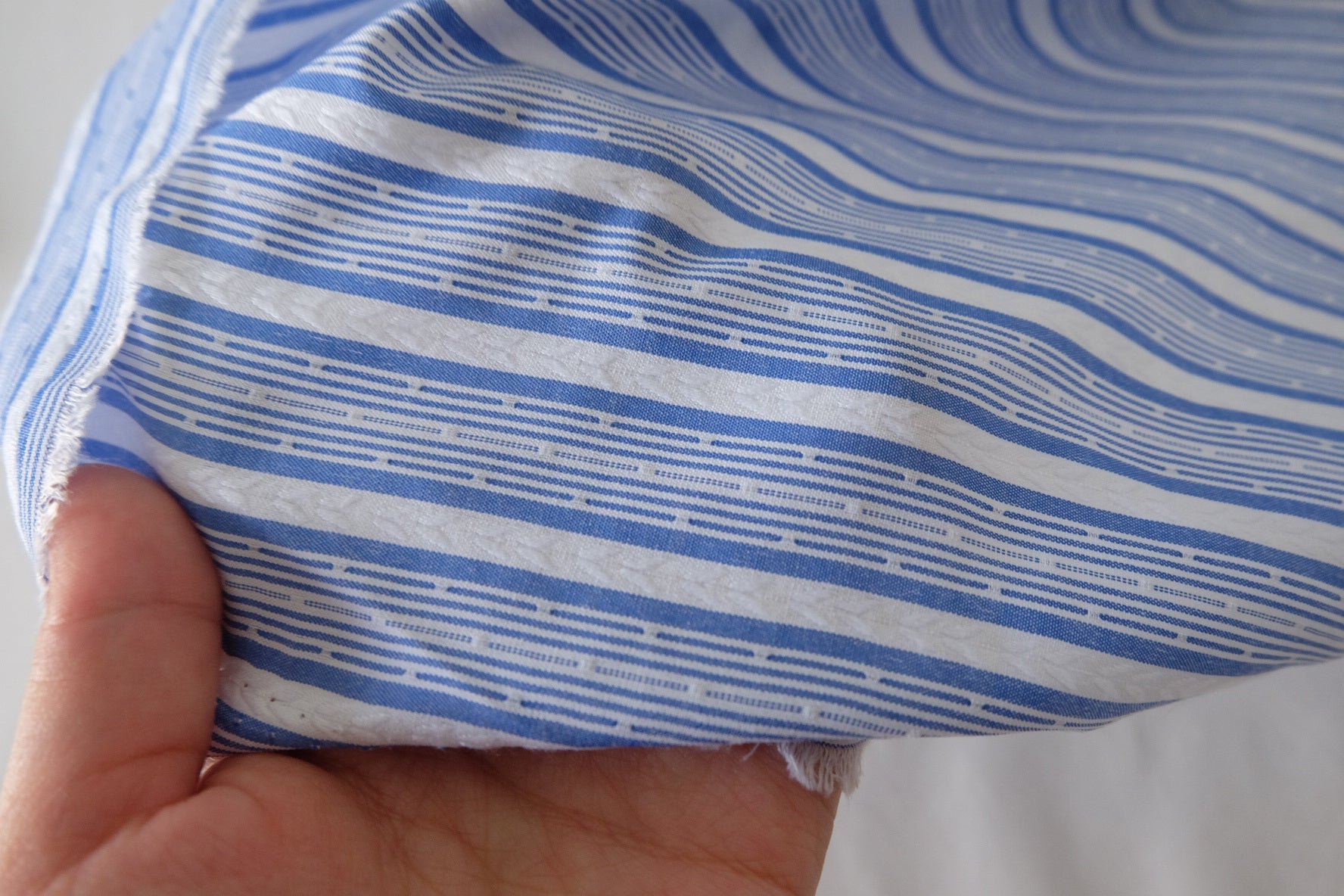 Blue Striped Jacquard Poly Cotton Fabric – 2.2 yd