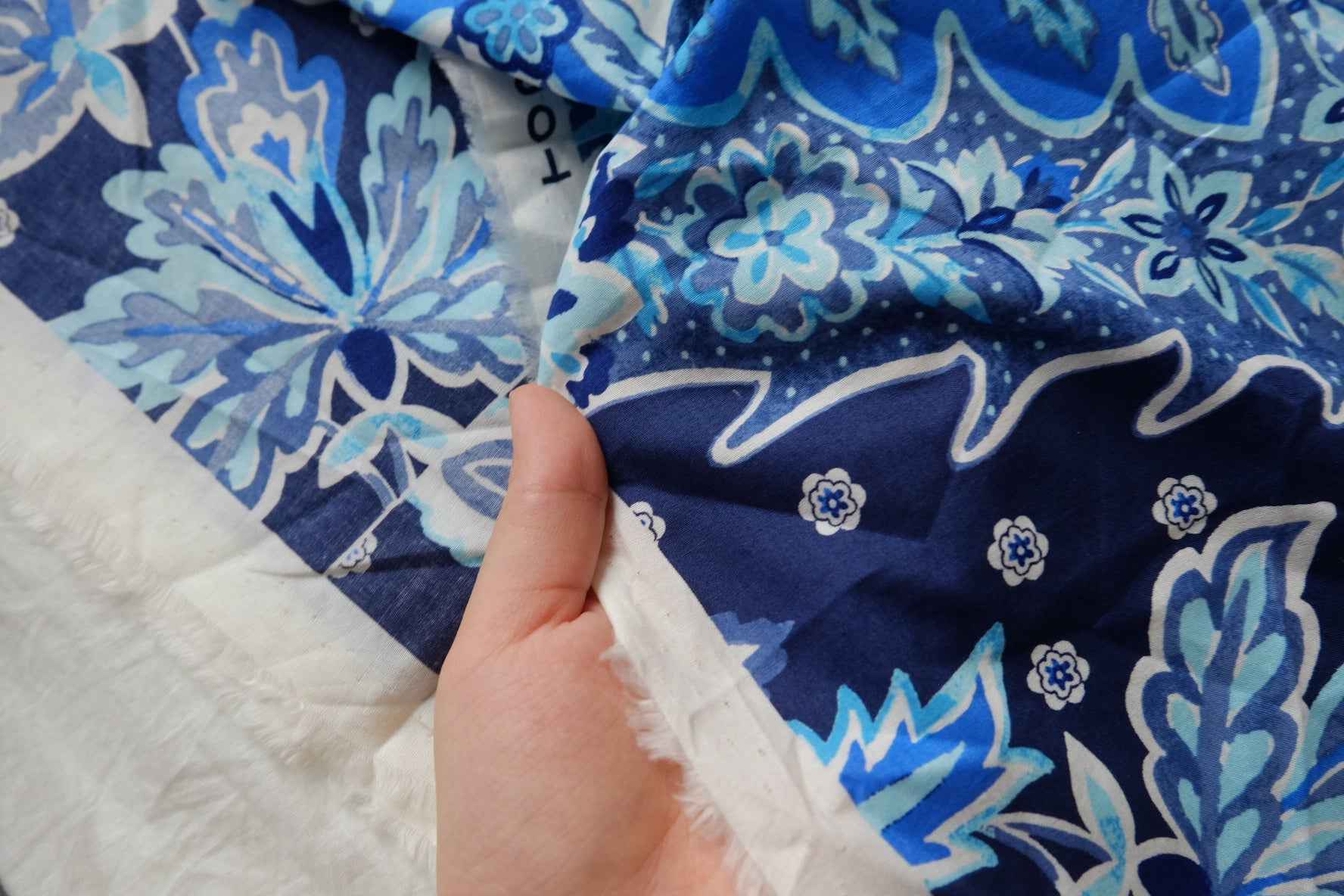 Blue Floral Medallion Cotton Panel Fabric - 2.95 yd