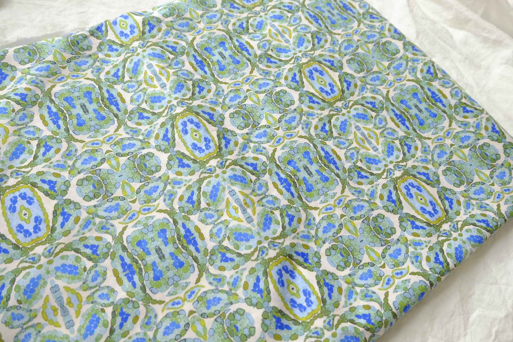Blue-Green Cotton Lawn Fabric - 1.64 yd