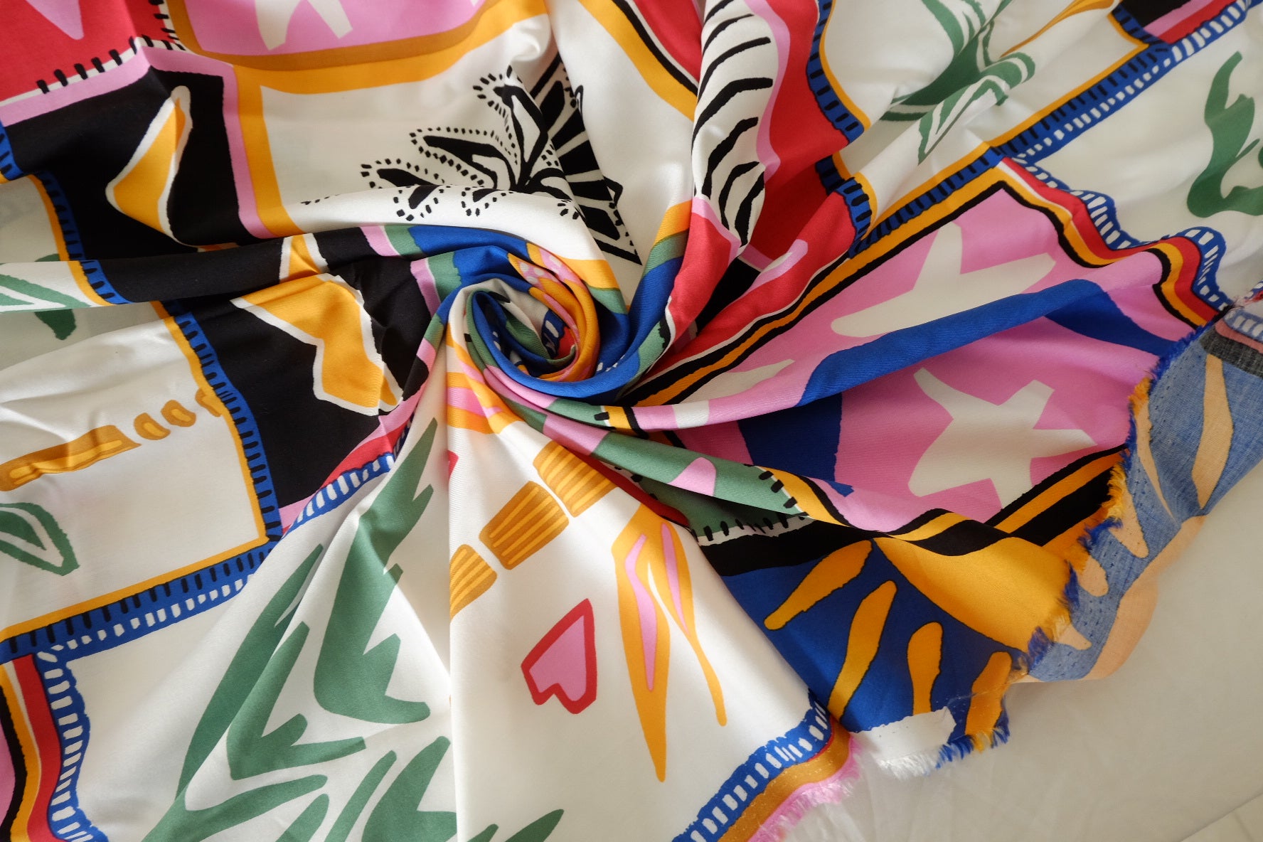 Sun & Palm Collage Print Viscose Rayon Challis Fabric – 3.06 yd Piece