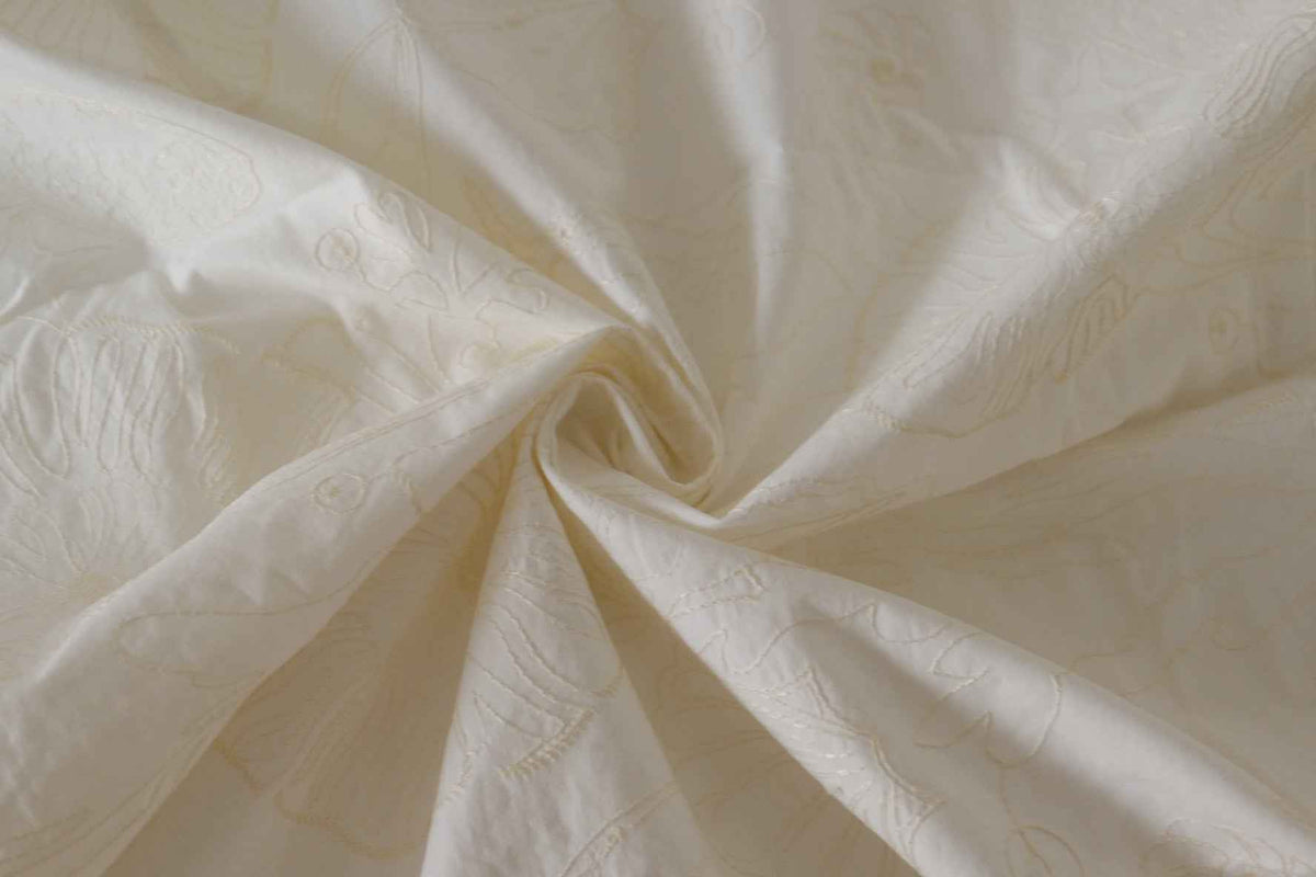 Marine Botanical Embroidered Cotton Poplin