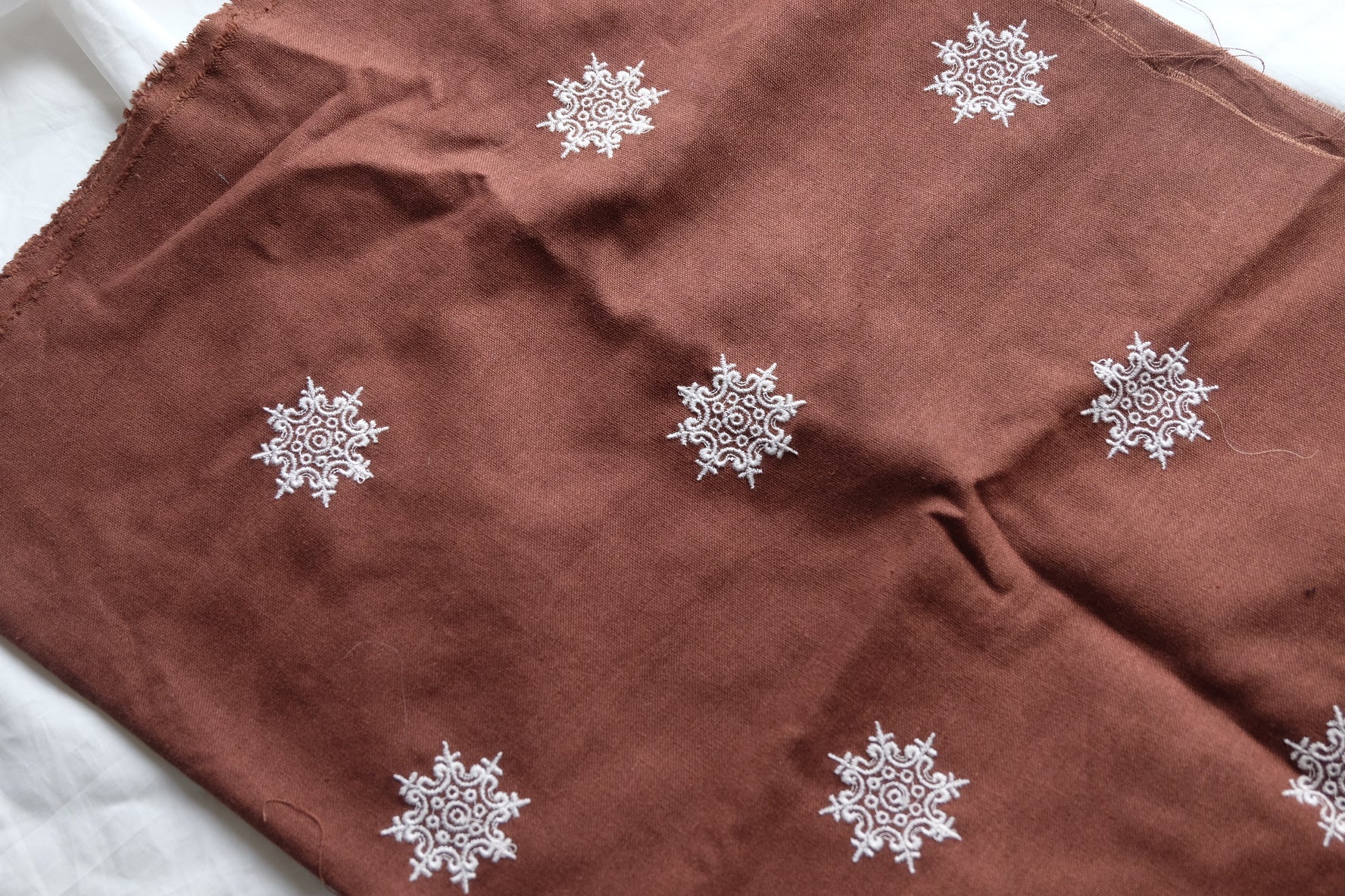 Chocolate Brown Embroidered Cotton Linen – 1.6 yd