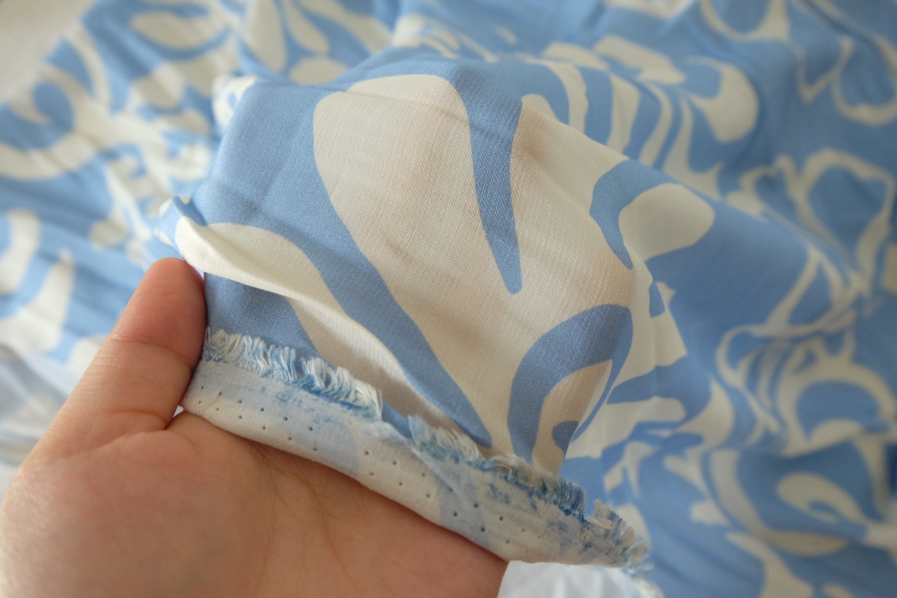 Blue Cream Cupro Cotton Sateen-Like Fabric - 3.3 yd