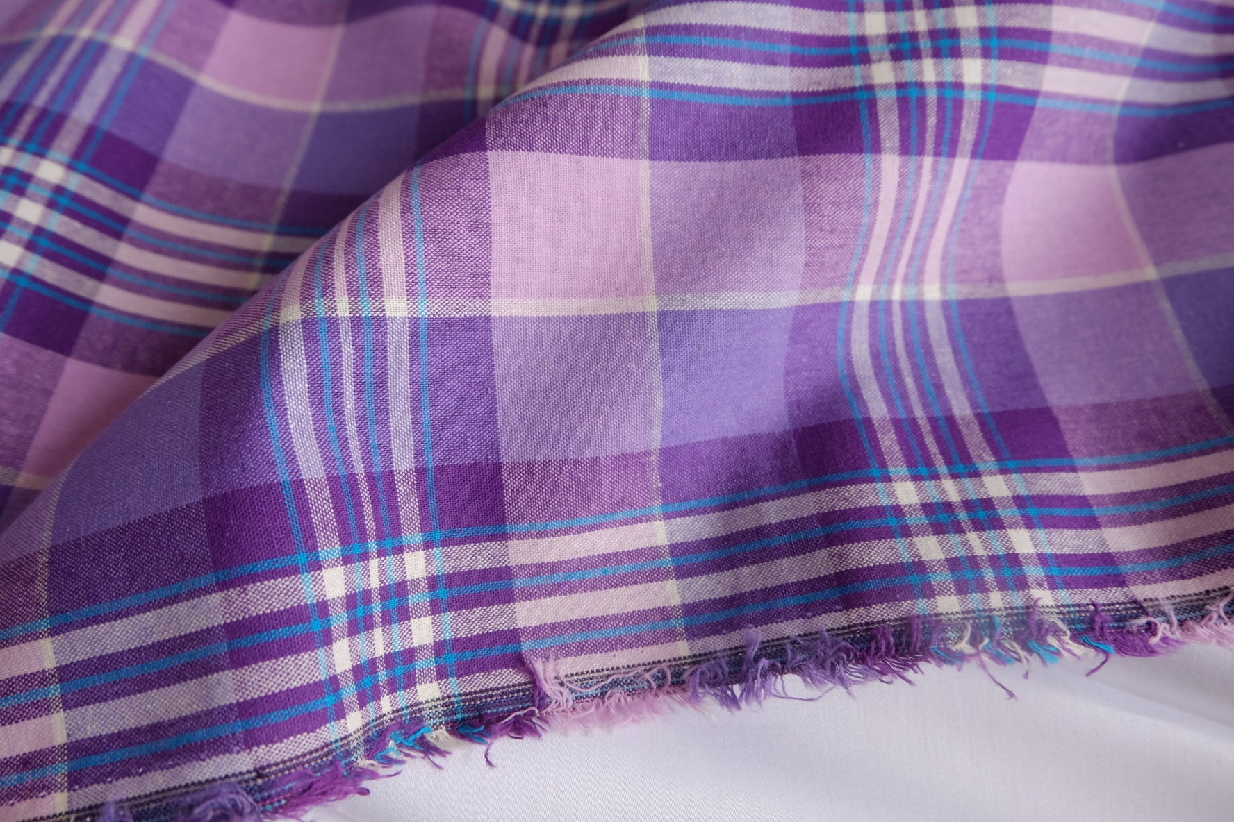 Purple Brushed Yarn-Dyed Cotton Plaid Fabric - 2.19 yd