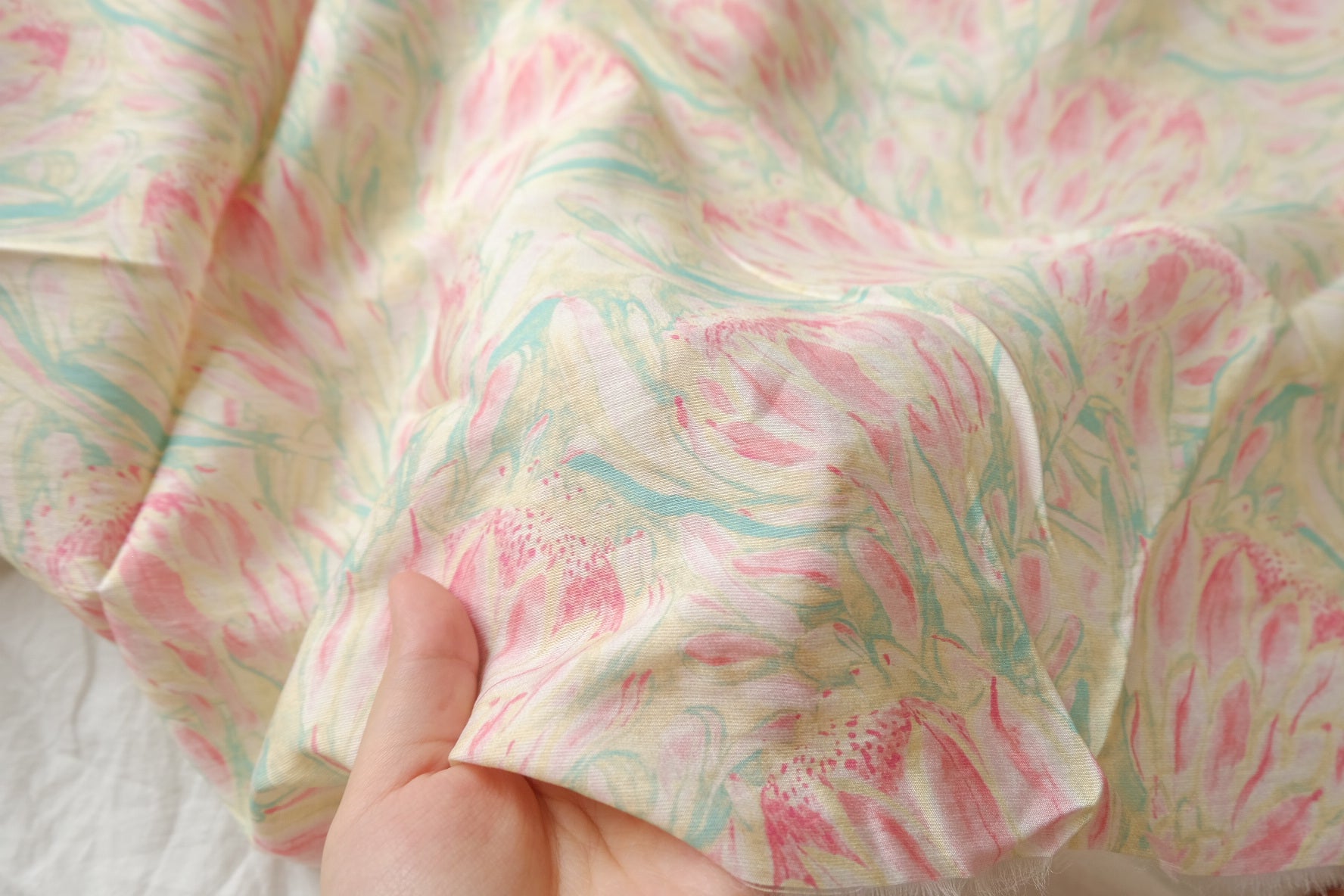 Pastel Protea Floral Cotton-Nylon Shirting Fabric — 3.28 yd