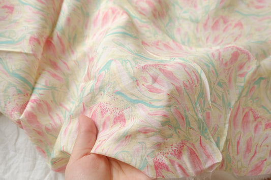 Pastel Protea Floral Cotton-Nylon Shirting Fabric — 3.28 yd