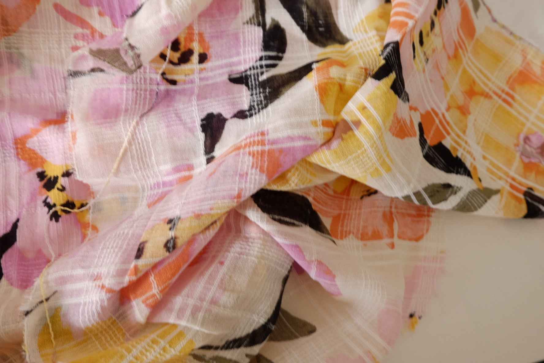 Painterly Floral Textured Cotton Fabric – 3.3 Yards
