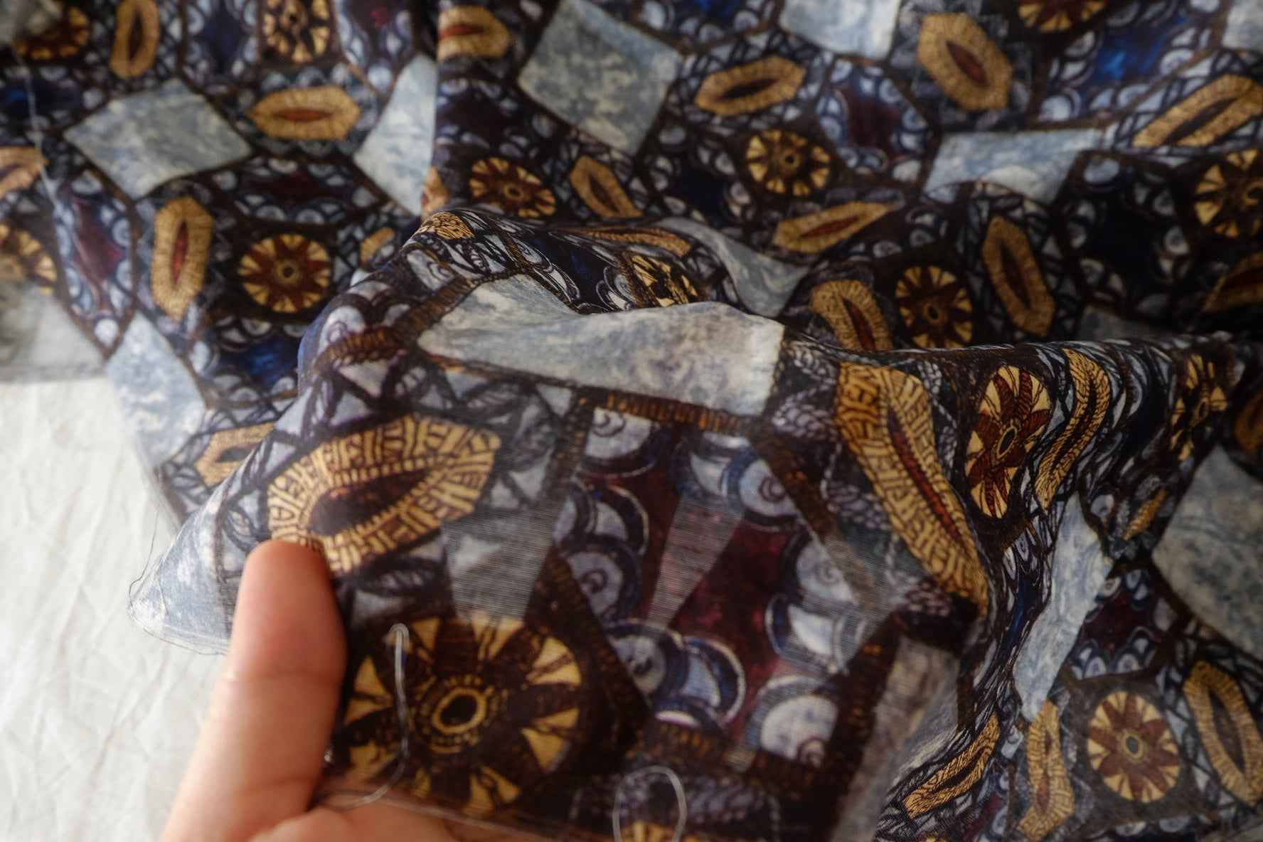 Indigo Mosaic Tencel Ramie Fabric – 3.1 yd