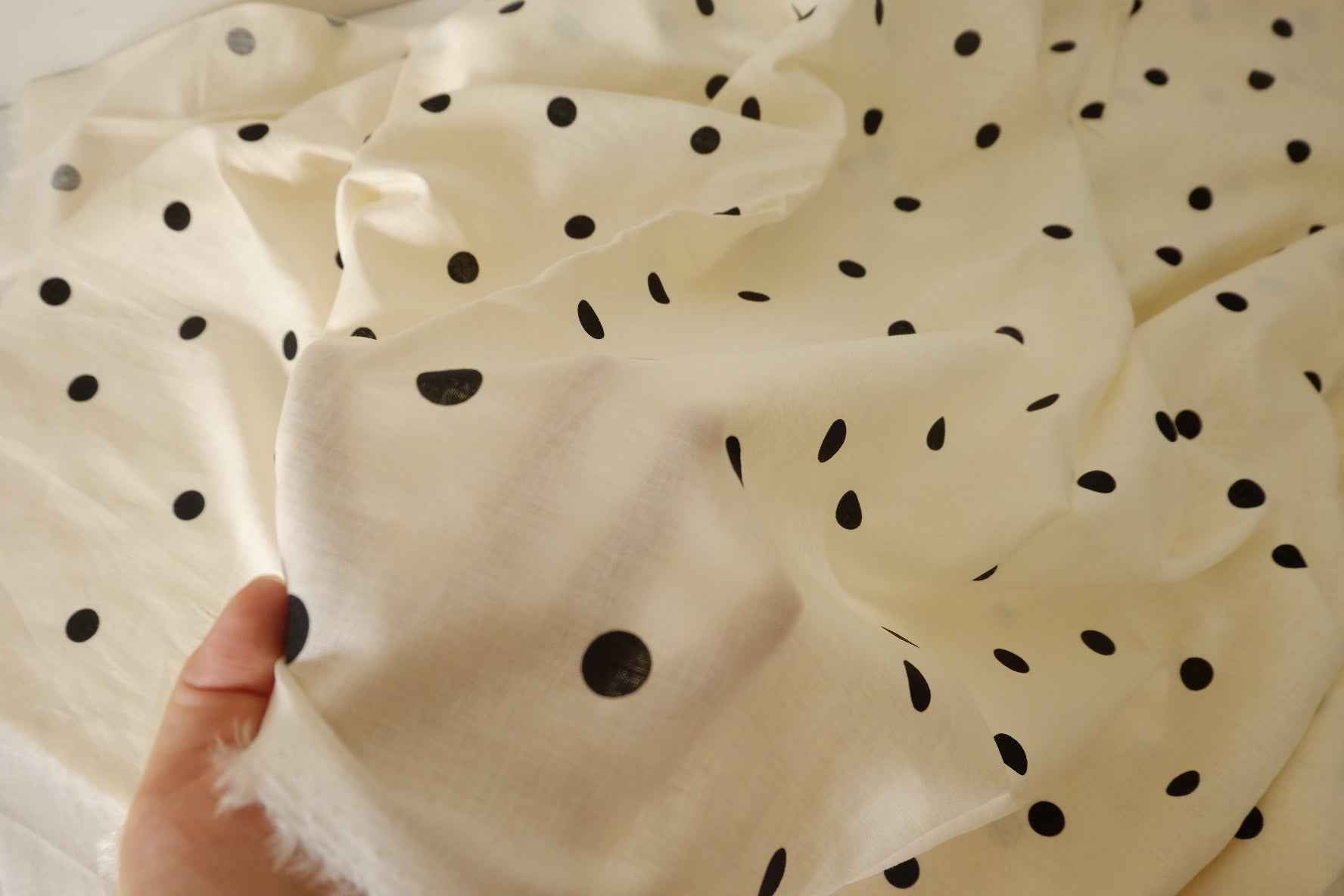 Ivory & Black Polka Dot Linen Fabric – 2.2 yd
