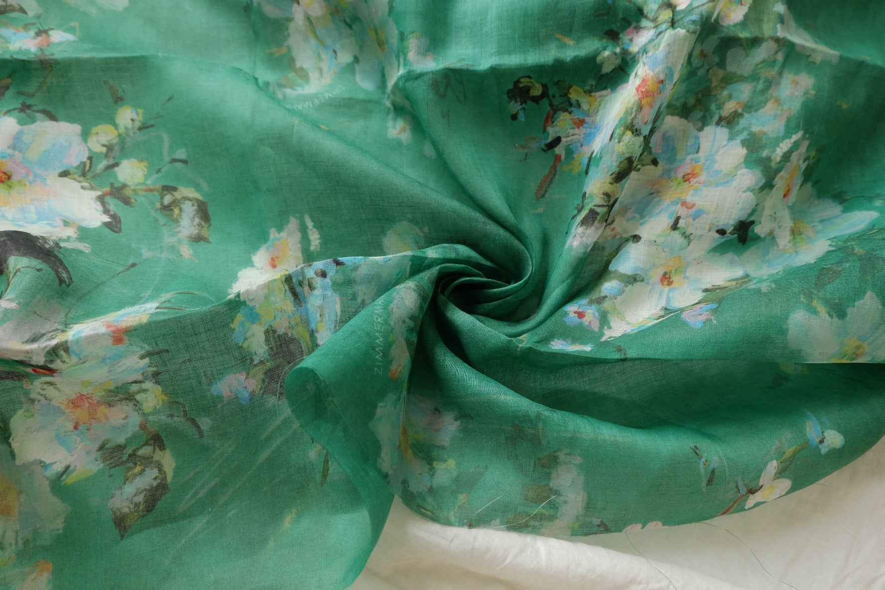 Designer Hand-Painted 80s Linen Dress Fabric - 3.28 yd