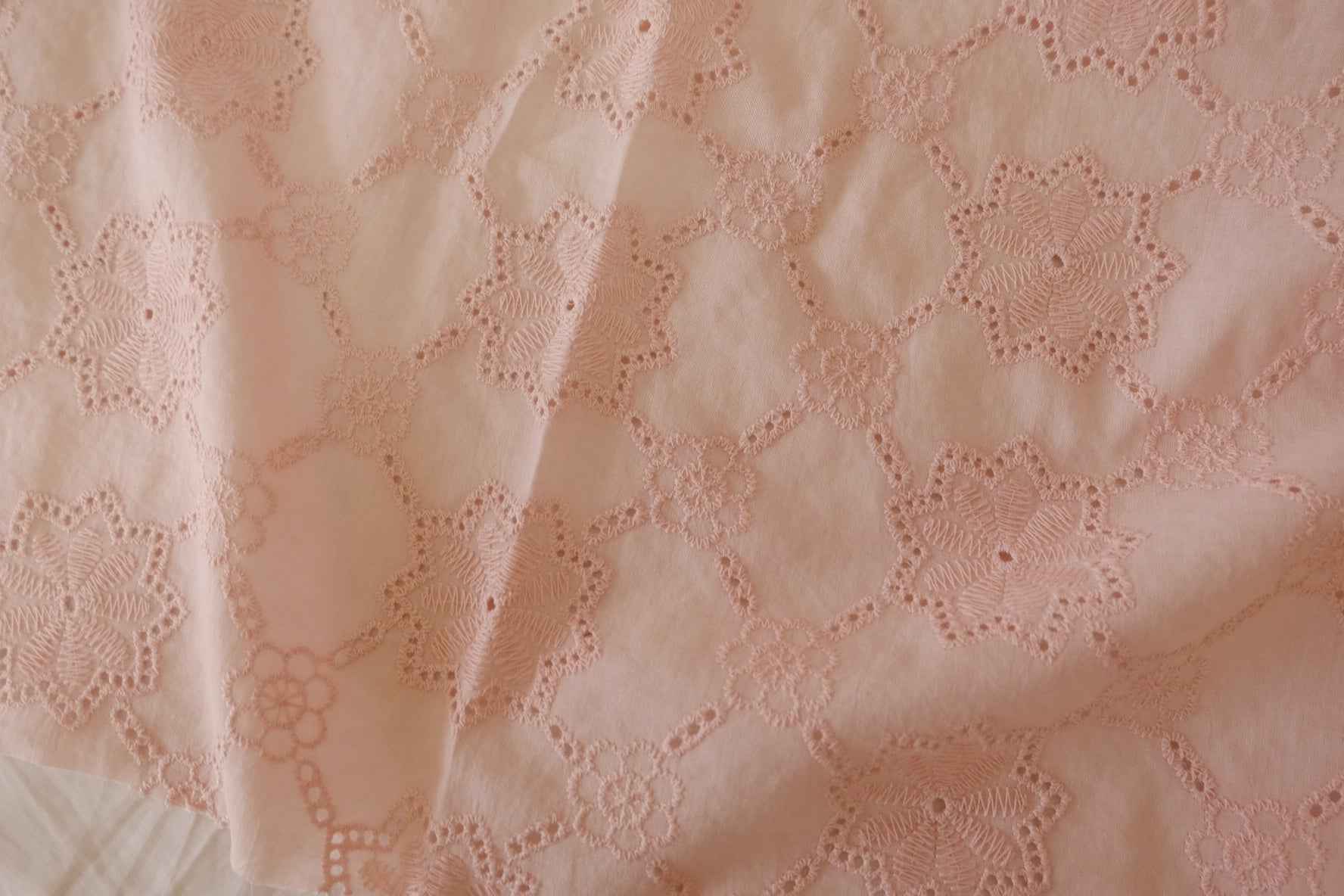Blush Pink Embroidered Cotton Eyelet Fabric – 2.2 yd