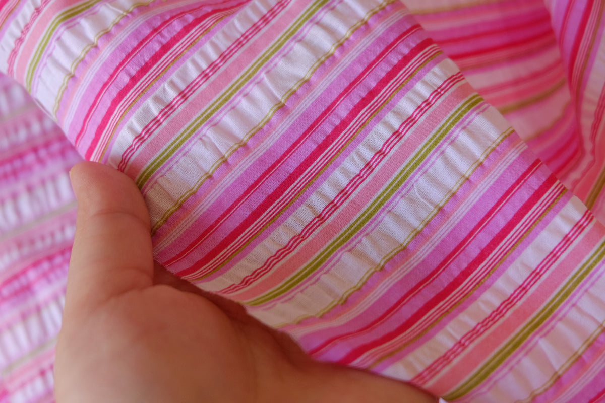 Pink Candy Stripe Textured Cotton Seersucker Fabric – 2.19 yd