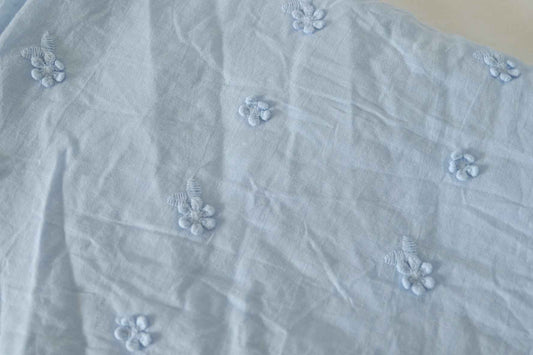 Powder Blue Double-Border Embroidered Cotton Fabric – 1.7 yd
