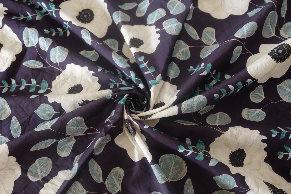 Midnight Poppy Cotton Lawn – 2.1 yd