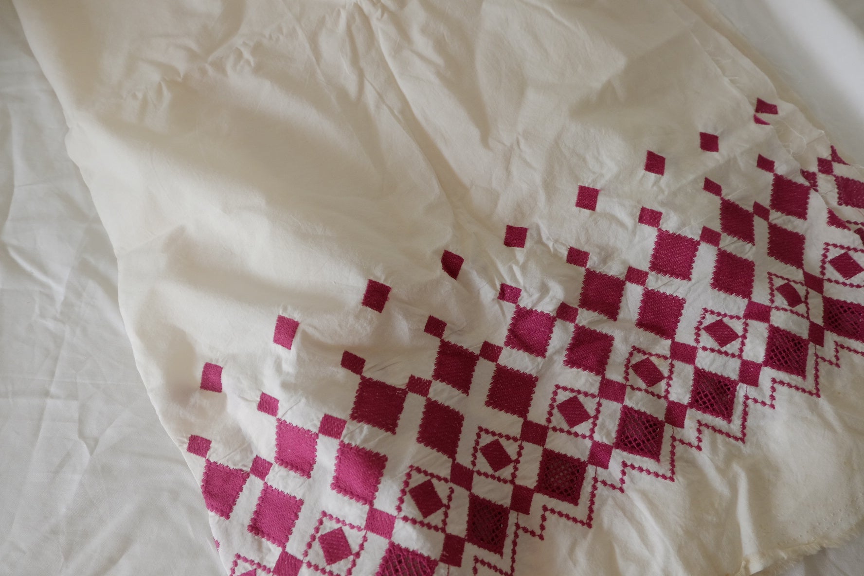Magenta Border Embroidered Cotton Poplin – 1.9 yd