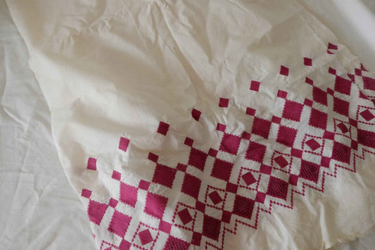 Magenta Border Embroidered Cotton Poplin – 1.9 yd