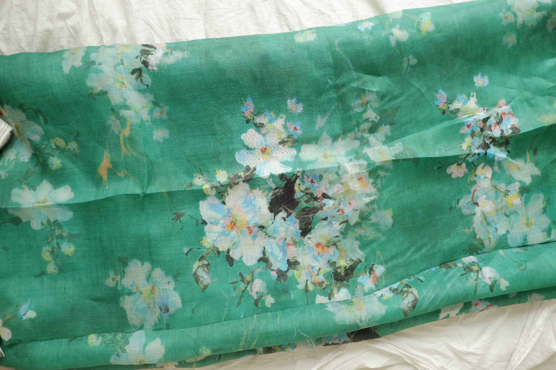 Designer Hand-Painted 80s Linen Dress Fabric - 3.28 yd